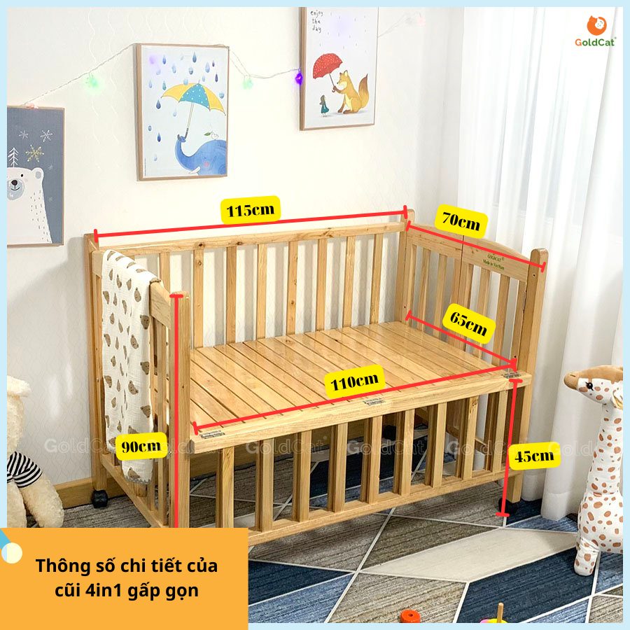 Nôi Cũi Cho Bé 4in1 Gấp Gọn GoldCat Chuyển Đổi 4 Chế Độ (Combo Cơ bản)