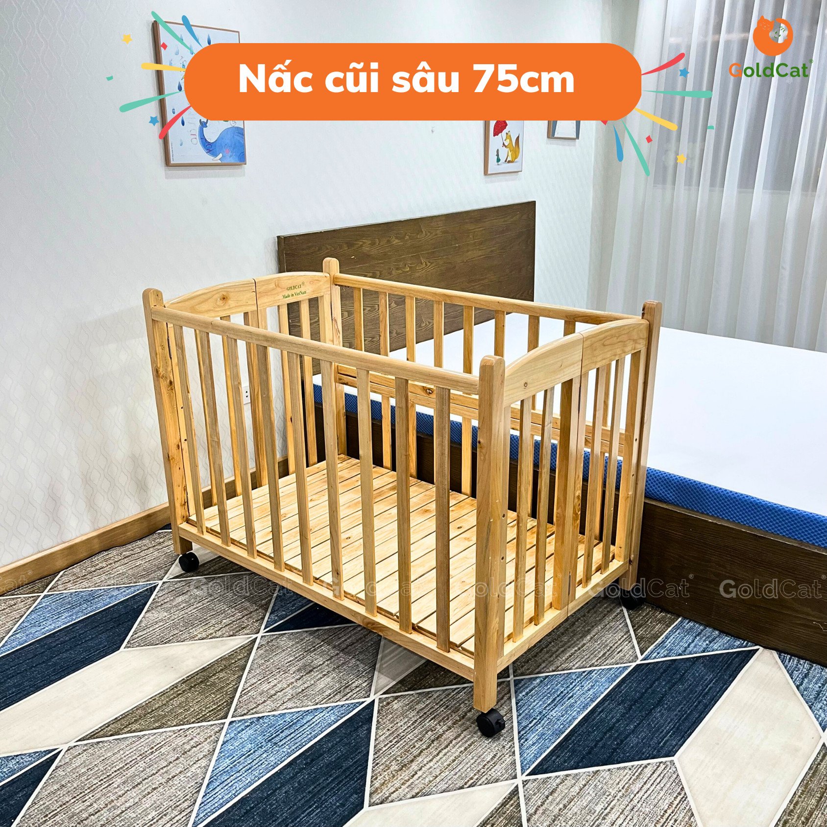 Nôi Cũi Cho Bé 4in1 Gấp Gọn GoldCat Chuyển Đổi 4 Chế Độ (Combo Cơ bản)