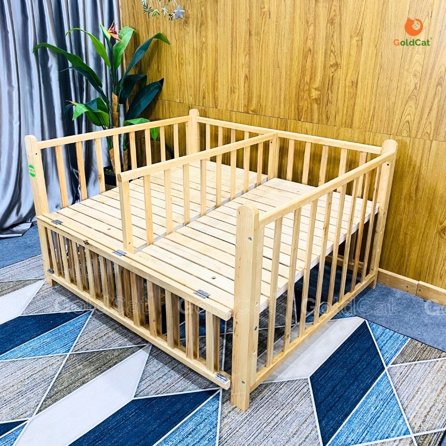 Nôi Cũi Sinh Đôi Cho Bé GoldCat - Màu Mộc