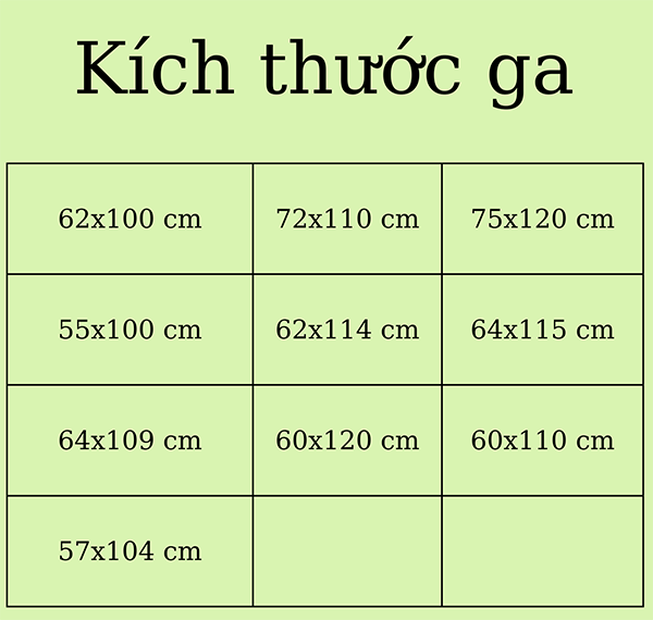 bảng kích thước