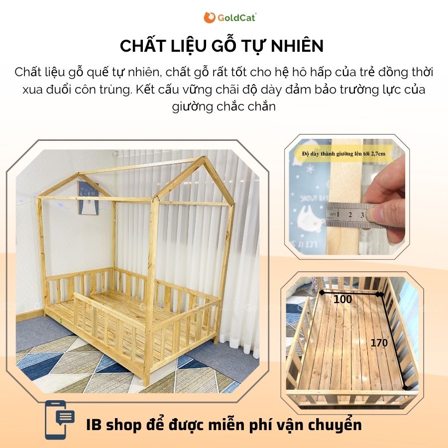 giường ngôi nhà goldcat mộc