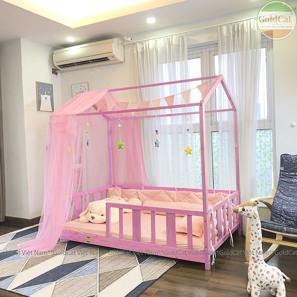 giường gỗ cho bé gái hình ngôi nhà
