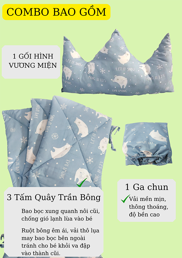 Bộ quây ga vải thô lụa đầu vương miện