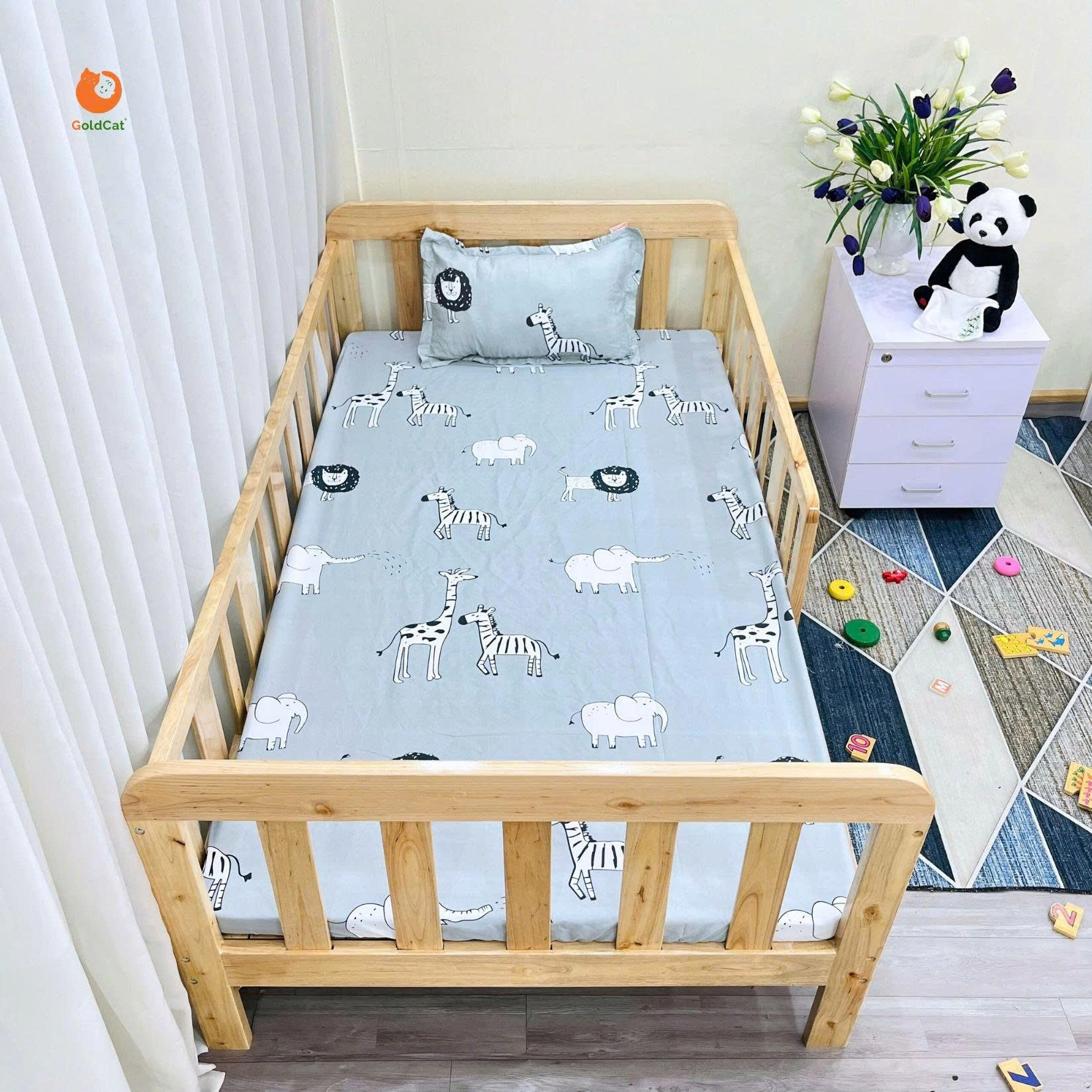 Giường Đơn Cho Bé KT 100x180cm GoldCat- Màu Mộc