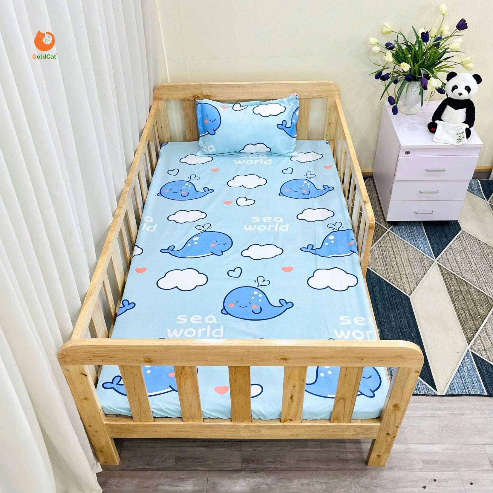 Giường Đơn Cho Bé KT 100x180cm GoldCat- Màu Mộc