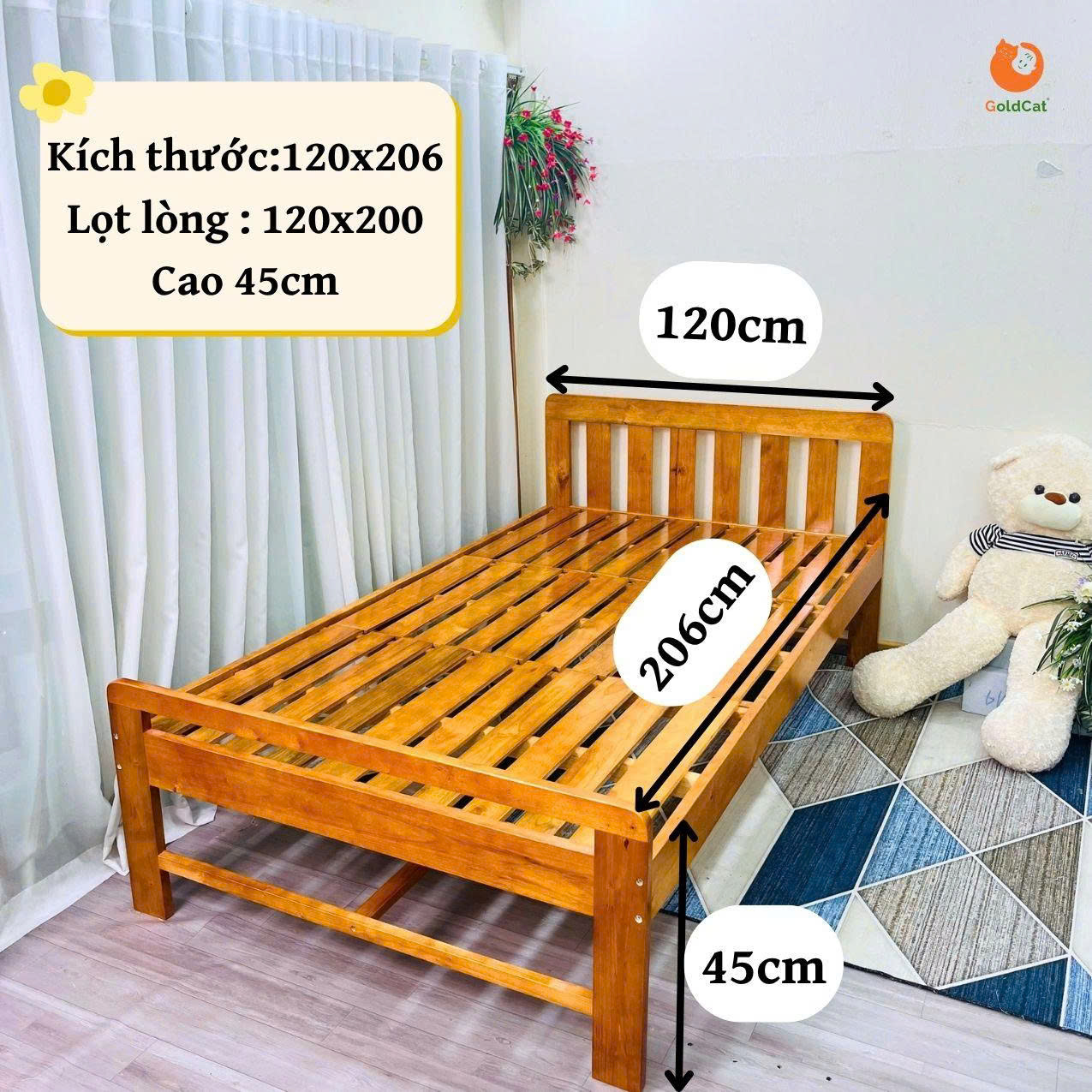 Giường Đa Năng Goldcat 2in1 Kích Thước 1m2x2m- Màu Mộc
