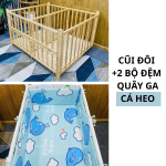 Nôi Cũi Sinh Đôi Cho Bé GoldCat - Màu Mộc