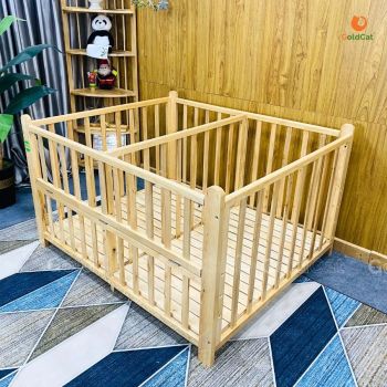 Nôi Cũi Sinh Đôi Cho Bé GoldCat - Màu Mộc